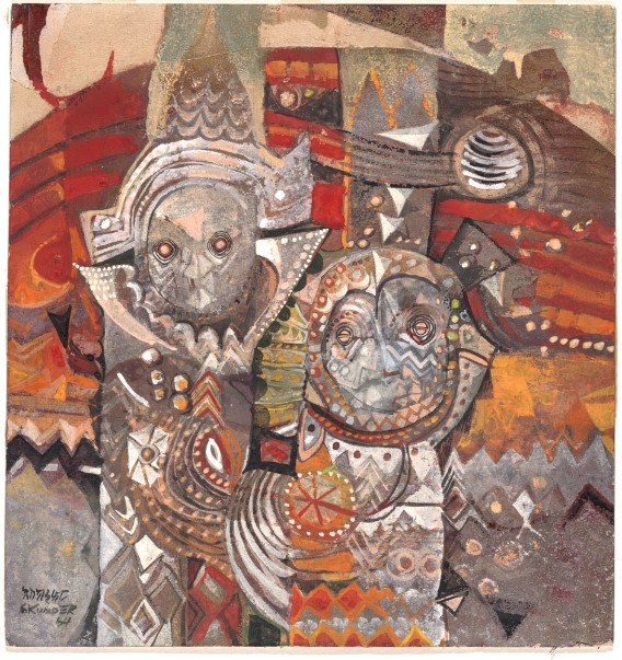 [FIG 22] Skunder Boghossian, Juju’s Wedding, 1964, tempera and metallic paint on cut-and-torn cardboard, 21 1/8 x 20 in, Museum of Modern Art, New York